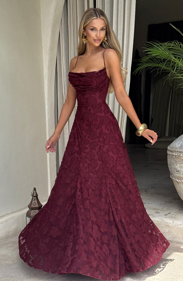 Francis Maxi Elbise - Modern Kiraz Desenli