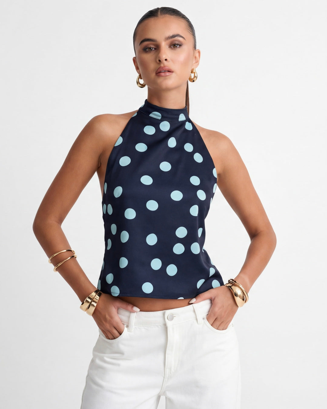 Polka Muse Yüksek Bel Halter Kolsuz Üst