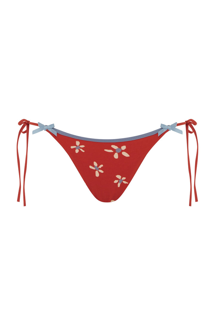 Yüksek Bel Kırmızı Çiçekli Juni Bikini Takımı