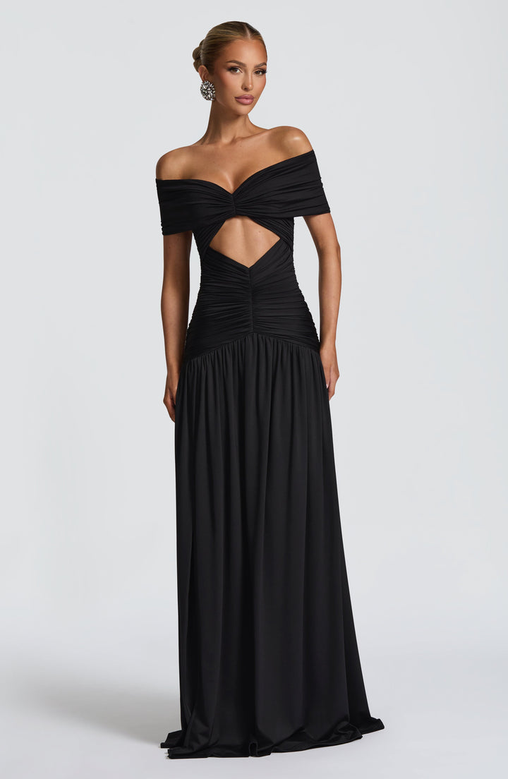 Yüksek Bel Siyah Kathryn Maxi Elbise