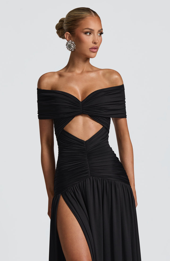 Yüksek Bel Siyah Kathryn Maxi Elbise