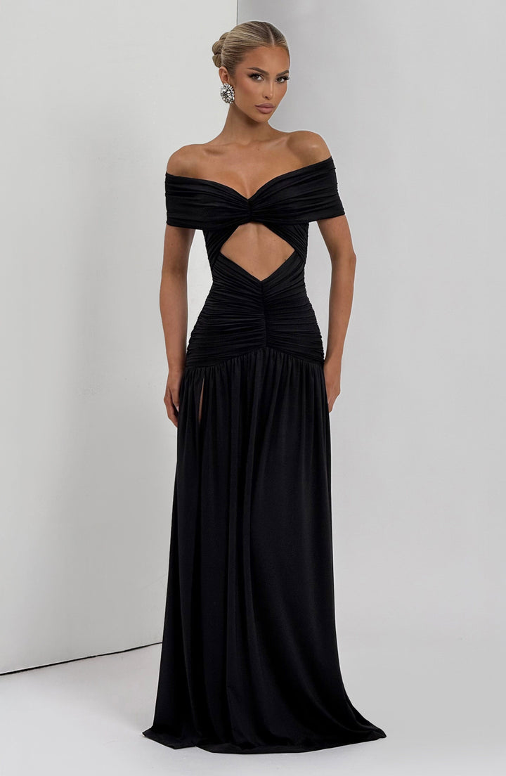 Yüksek Bel Siyah Kathryn Maxi Elbise