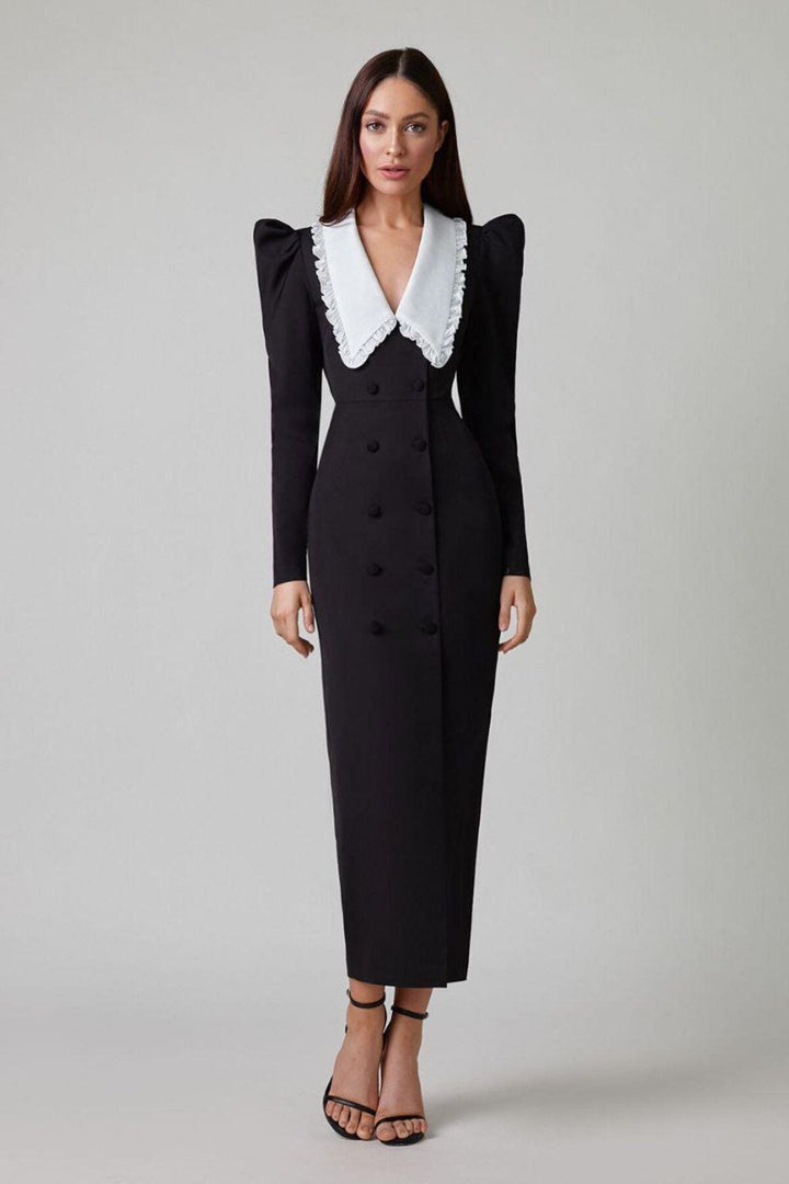Kathy Peter Pan Yaka Modern Midi Elbise