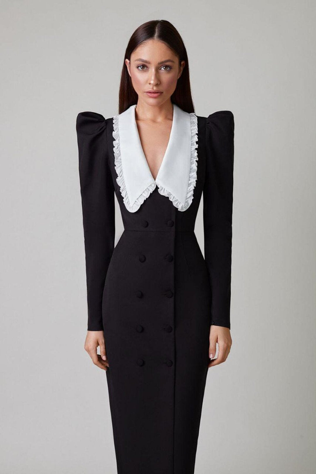Kathy Peter Pan Yaka Modern Midi Elbise