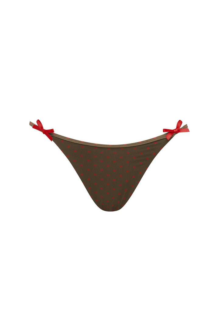 Lola Yüksek Bel Bikini Takımı | Kahverengi Kırmızı Puantiye