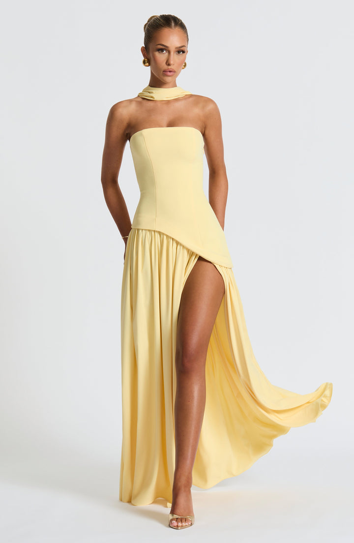 Limon Renkli Maliyah Maxi Elbise