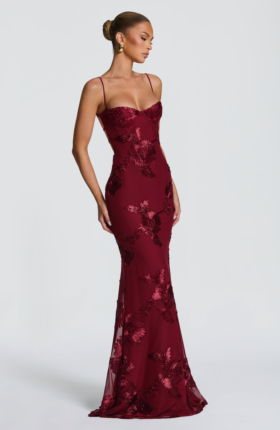 Bordo Nefertiti Maxi Elbise