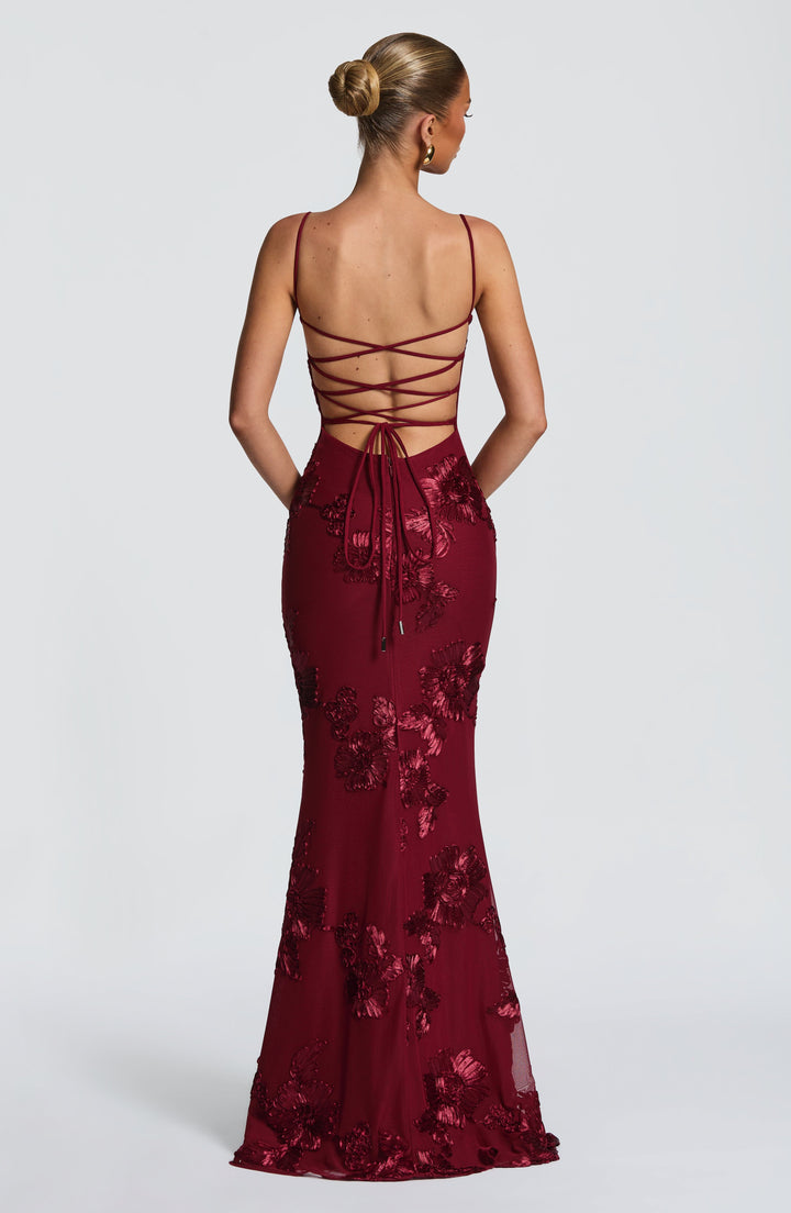 Bordo Nefertiti Maxi Elbise