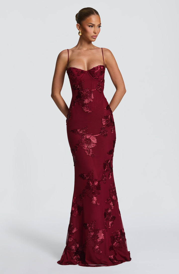 Bordo Nefertiti Maxi Elbise
