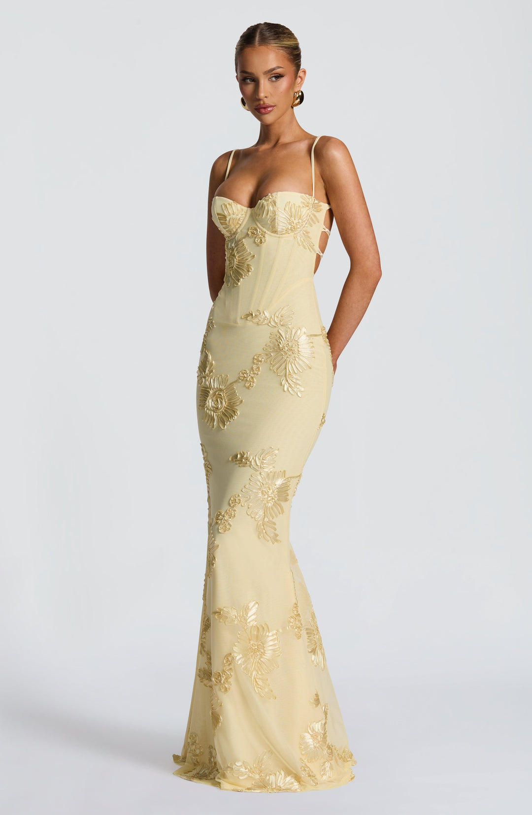 Nefertiti Lüks Maxi Elbise - Limon Renkli