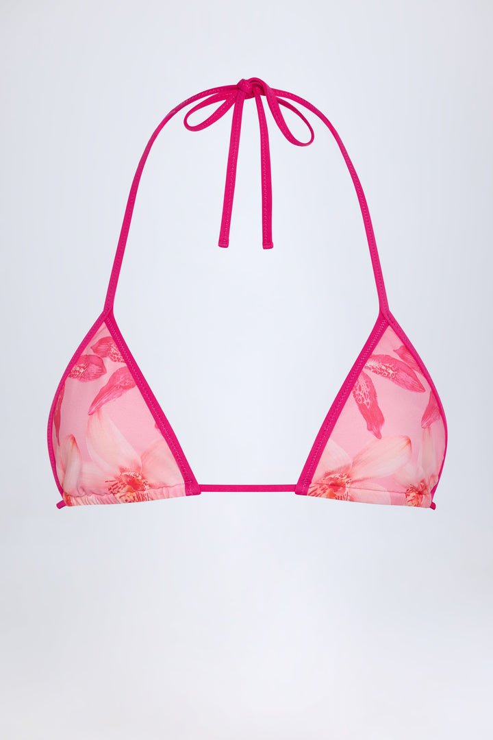 Yüksek Bel Pembe Orkide Desenli Şık Bikini Takımı
