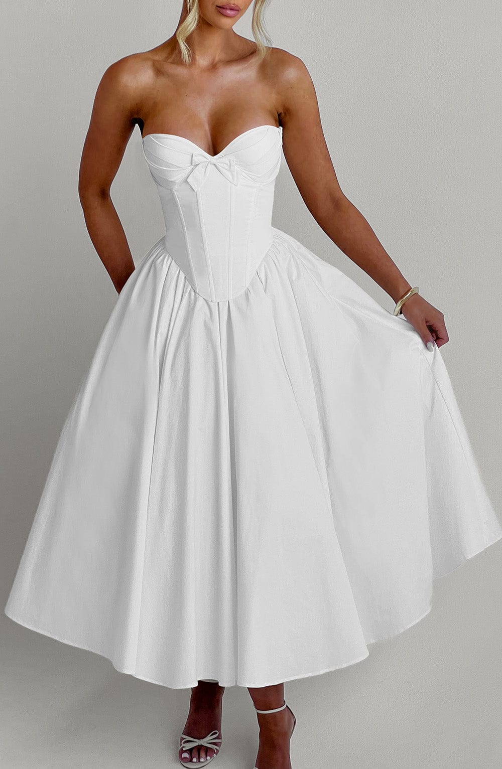 İvory Renkli Prim Midi Elbise