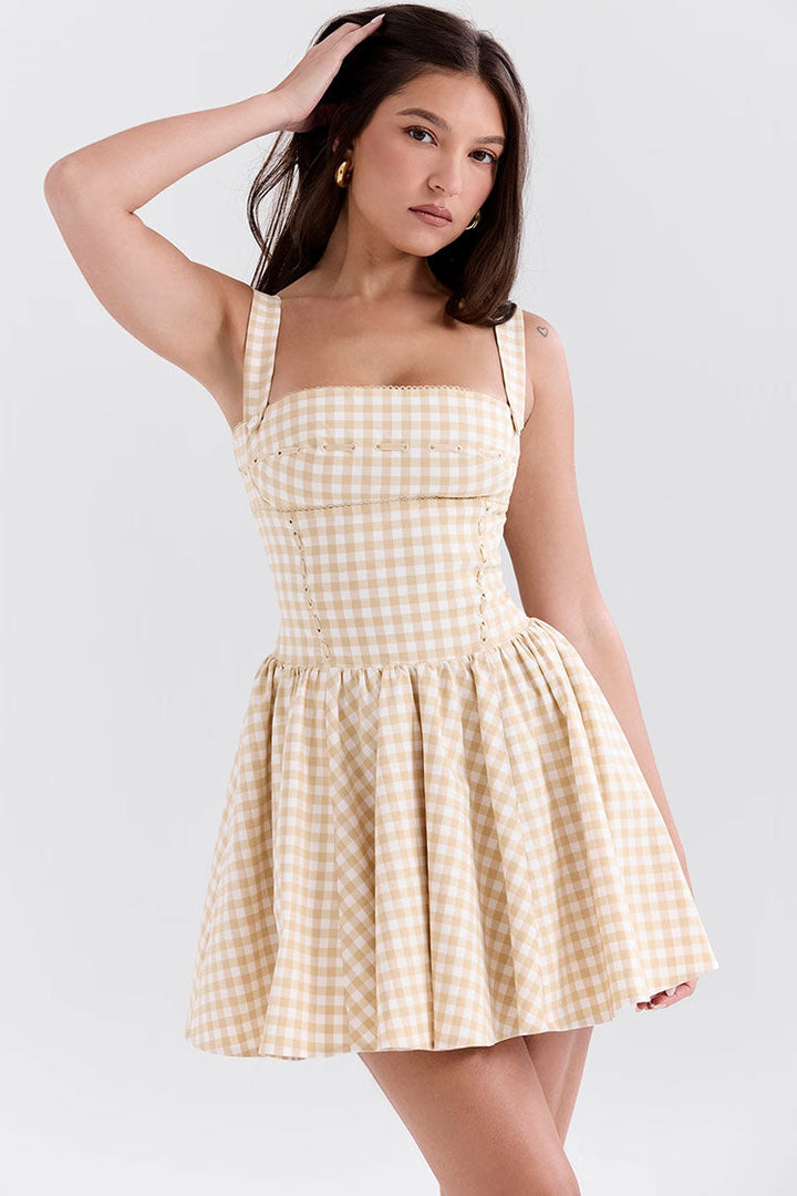 Retro Kare Yaka Fit &amp; Flare Mini Elbise