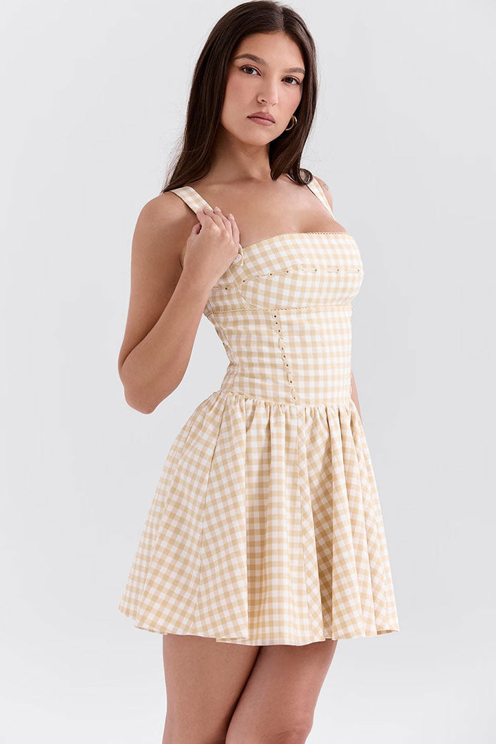 Retro Kare Yaka Fit &amp; Flare Mini Elbise