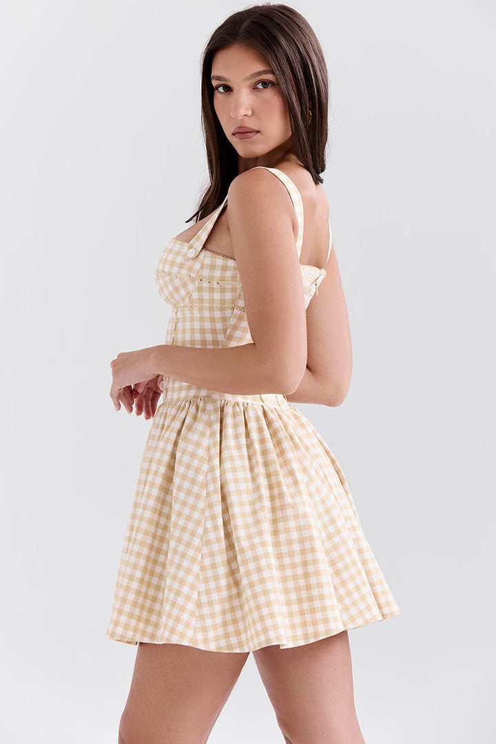 Retro Kare Yaka Fit &amp; Flare Mini Elbise