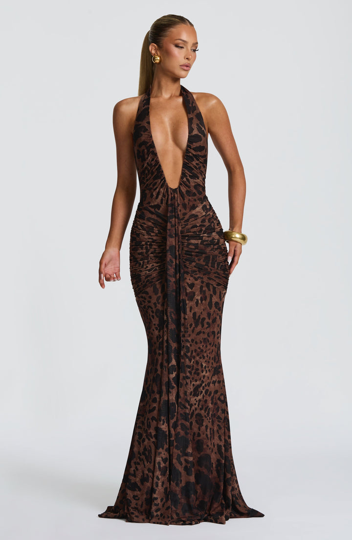 Leopar Desenli Rosetta Maxi Elbise