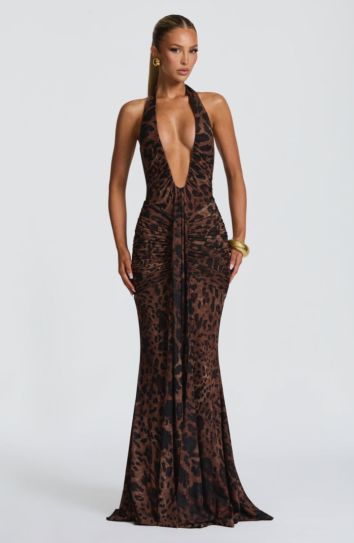 Leopar Desenli Rosetta Maxi Elbise