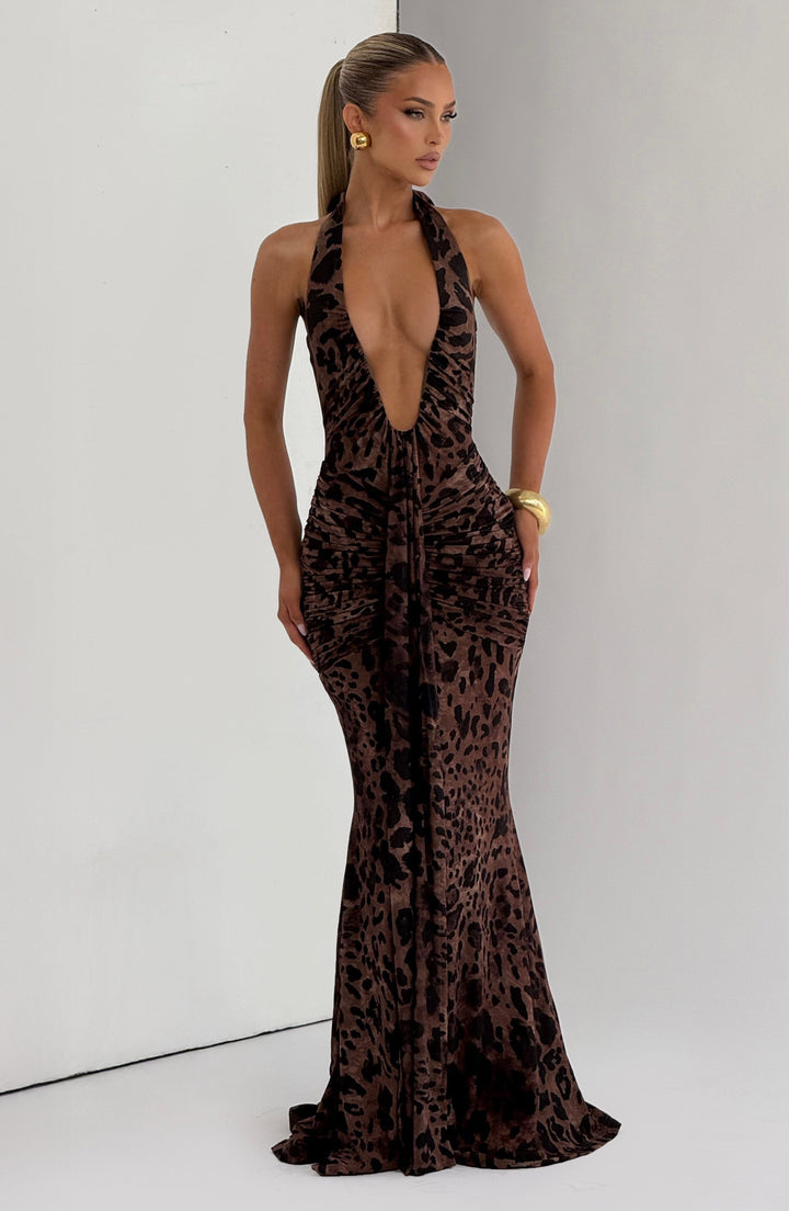 Leopar Desenli Rosetta Maxi Elbise