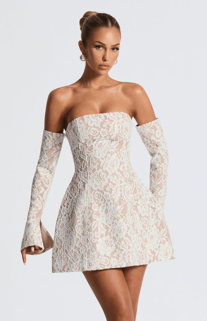 İvory Renkli Salone Mini Elbise