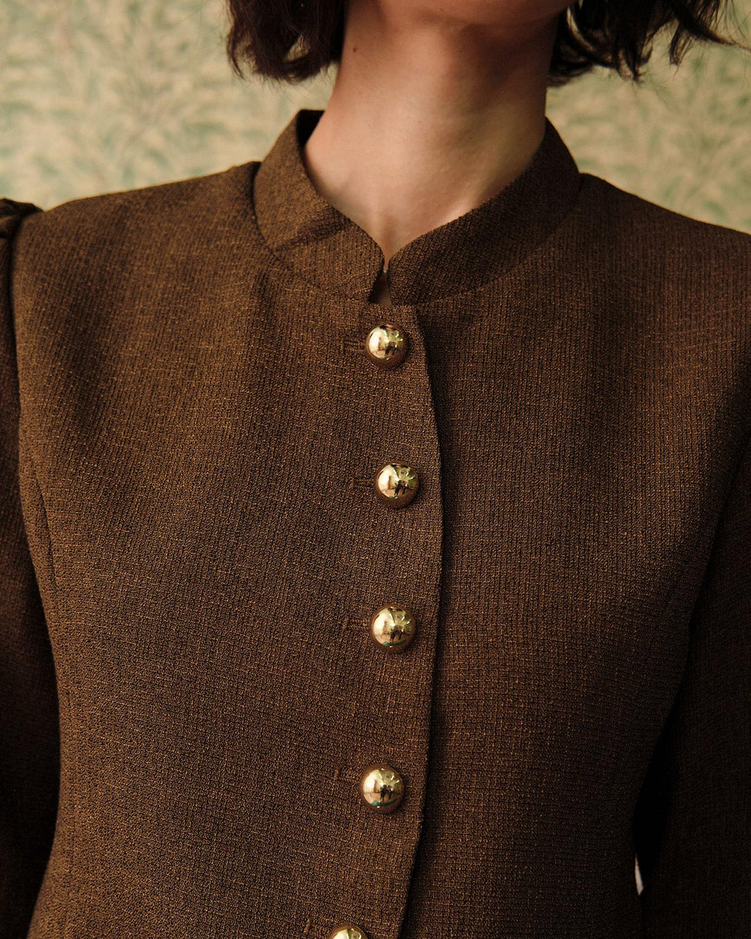 Yüksek Bel Klasik Retro Tek Düğmeli Tweed Ceket