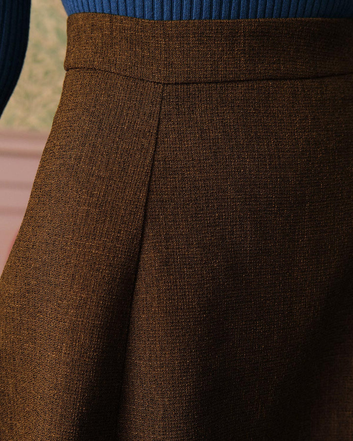 Koyu Yüksek Bel Modern Tweed Etek