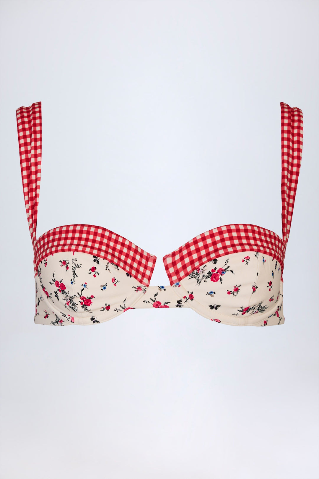 Destekli Kırmızı Çiçekli Balconette Bikini Takımı