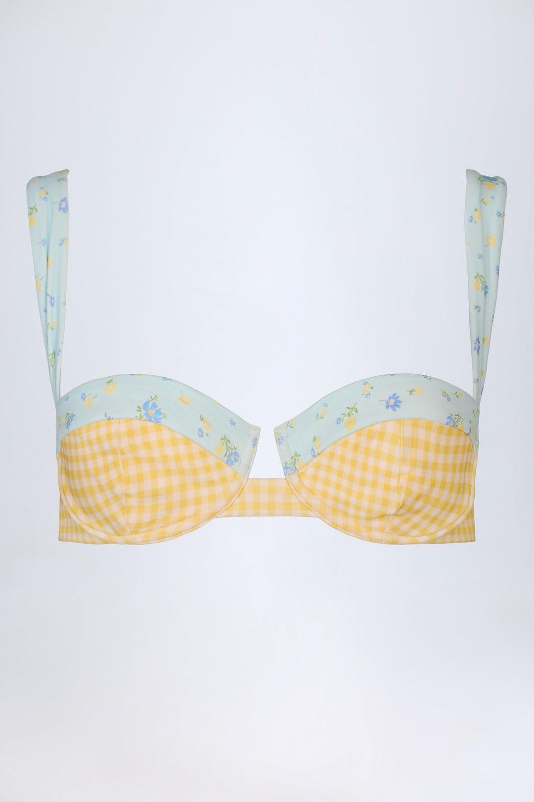 Yüksek Bel Sarı Kareli Destekli Bikini Takımı