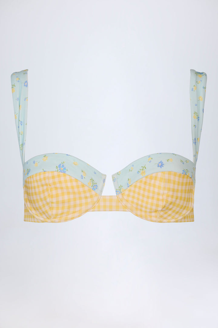 Yüksek Bel Sarı Kareli Destekli Bikini Takımı