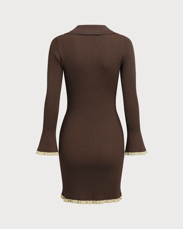 Yüksek Bel Kahverengi Bodycon Kazak Elbise