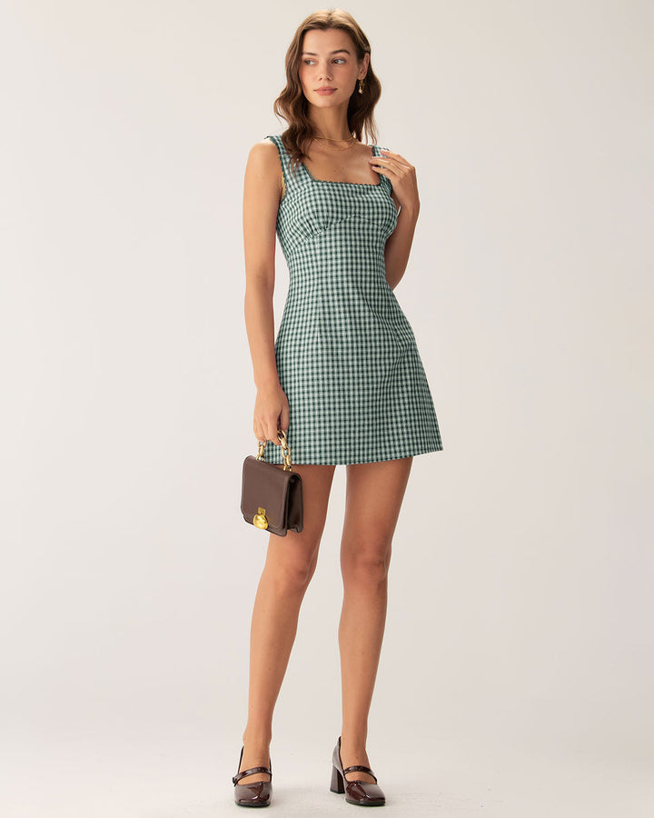 Yeşil Ekoseli Modern Mini Elbise