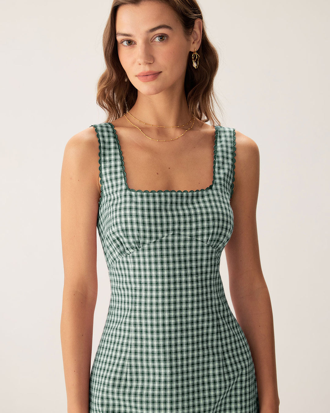 Yeşil Ekoseli Modern Mini Elbise