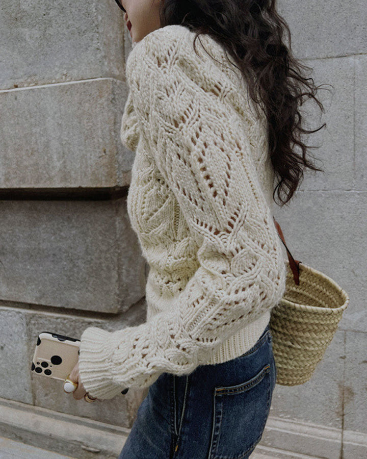 Off White Yuvarlak Yaka Modern Kesik Kazak