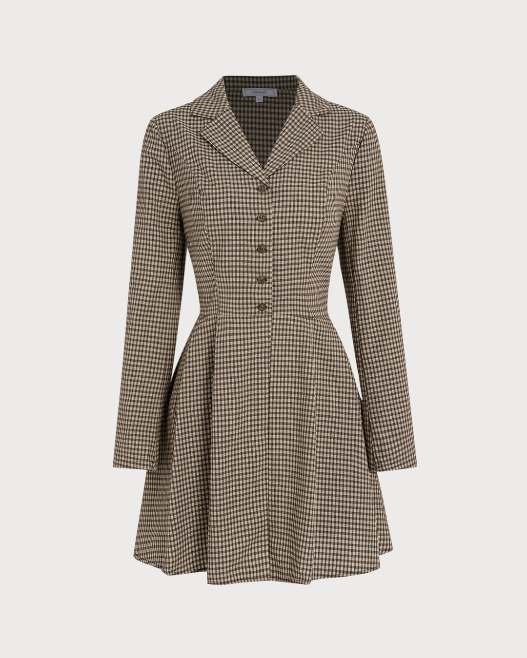 Yüksek Bel Kahverengi Gingham Pamuk Mini Elbise
