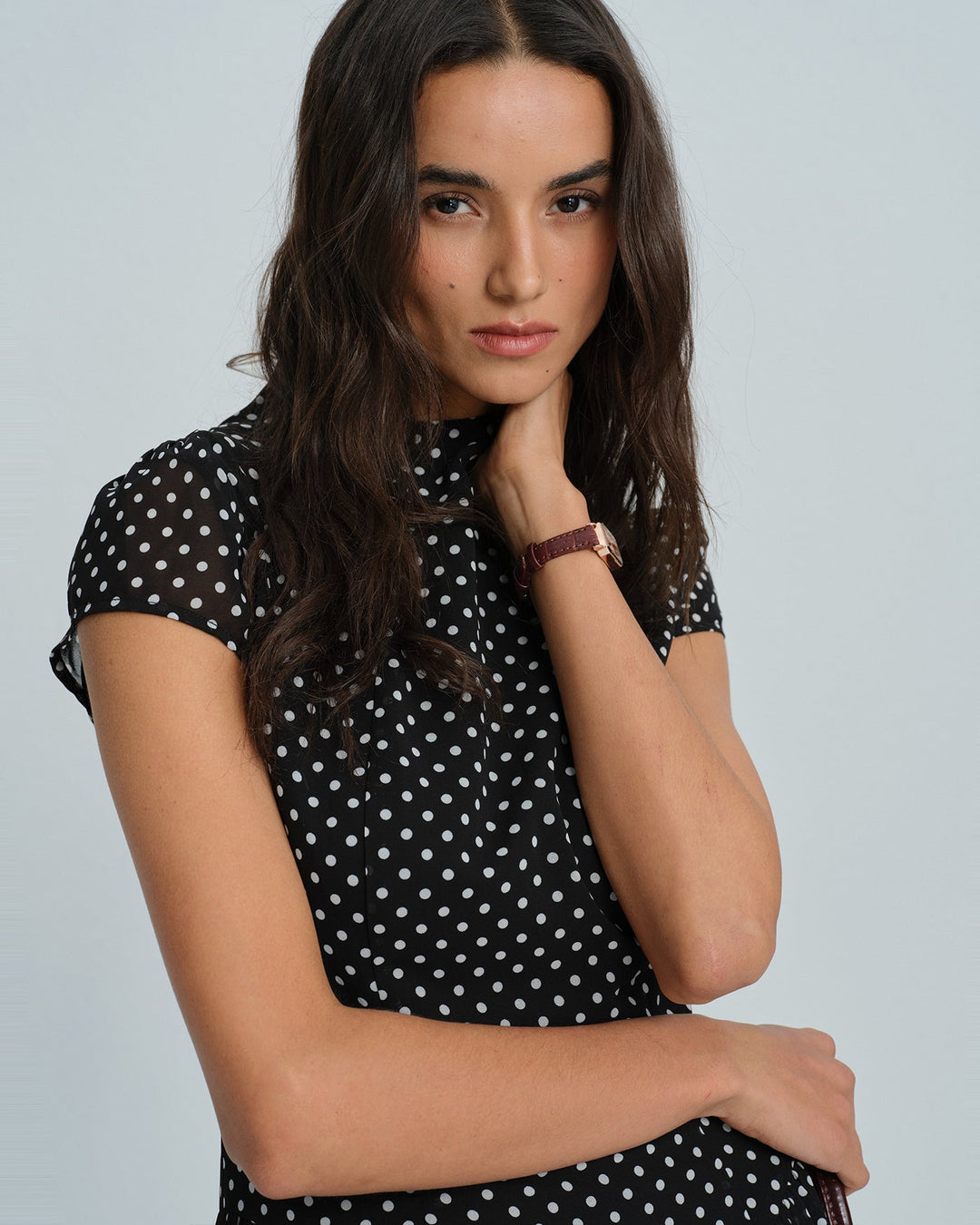Şık Siyah Puantiye Chiffon Mini Elbise