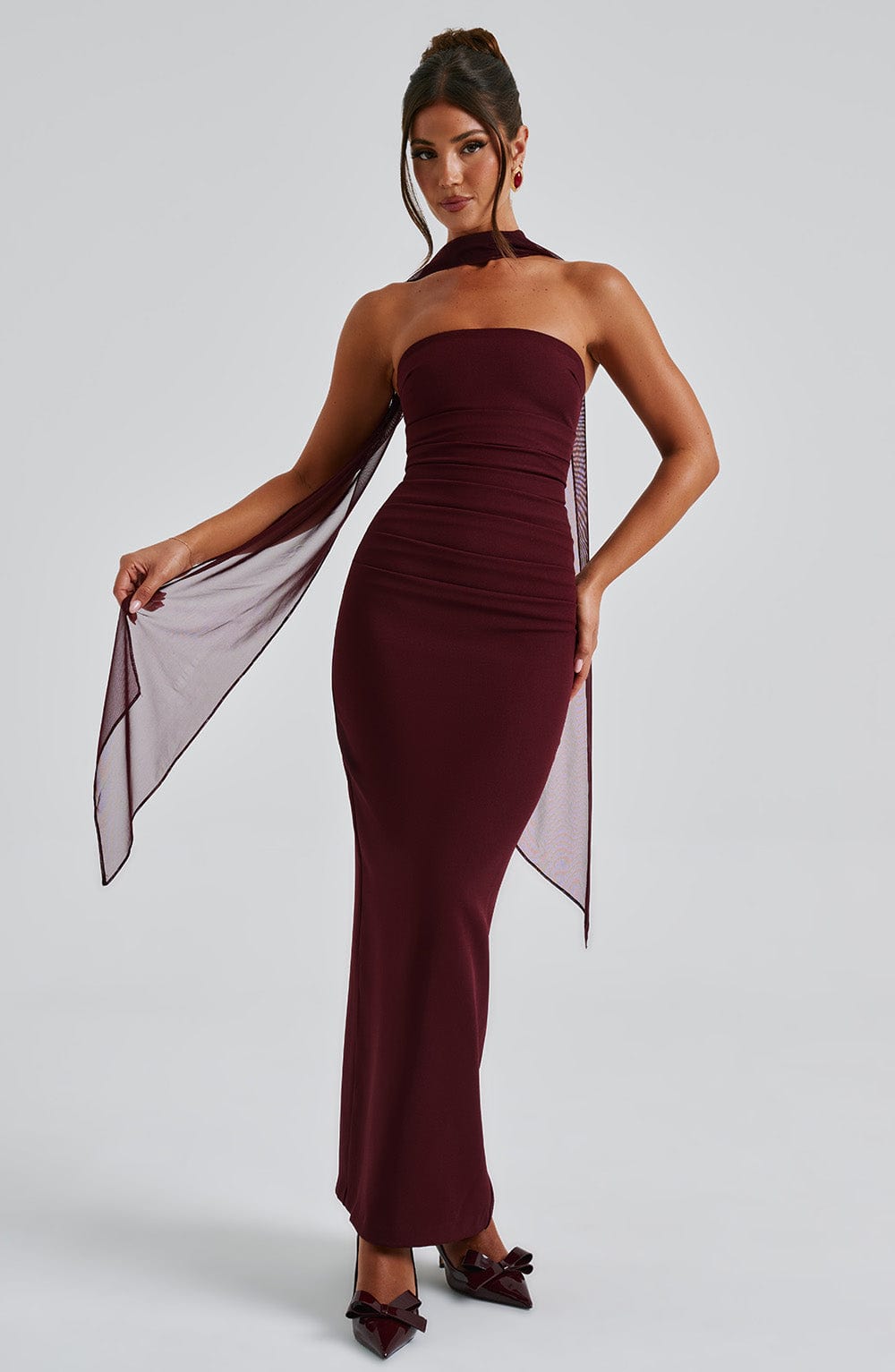 Yulia Maxi Elbise - Modern Kiraz Renkli