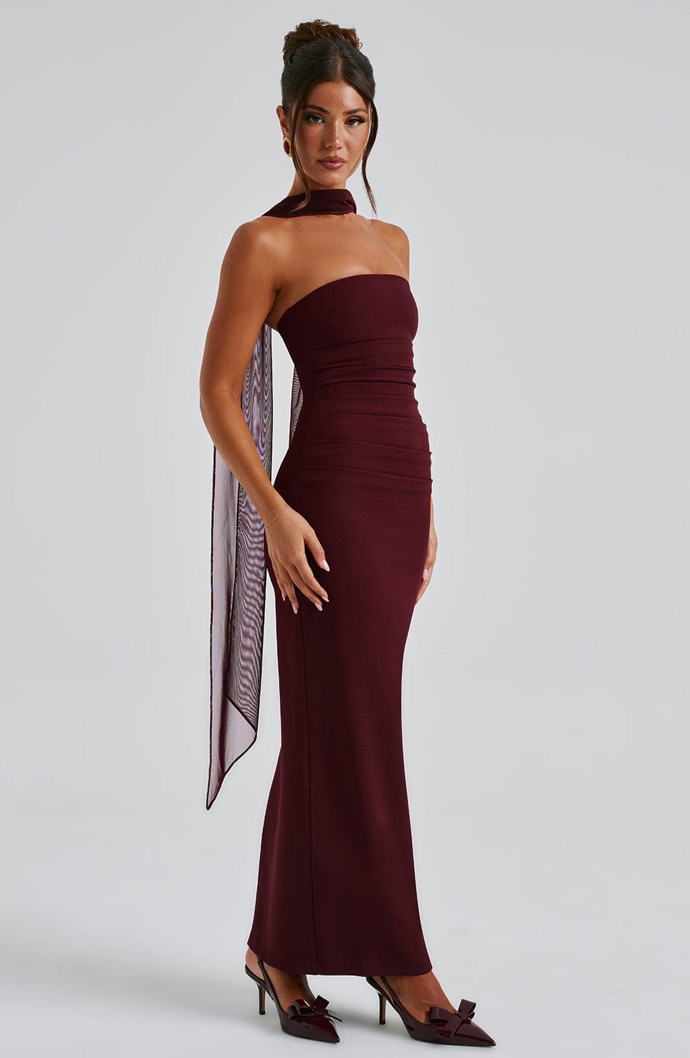 Yulia Maxi Elbise - Modern Kiraz Renkli