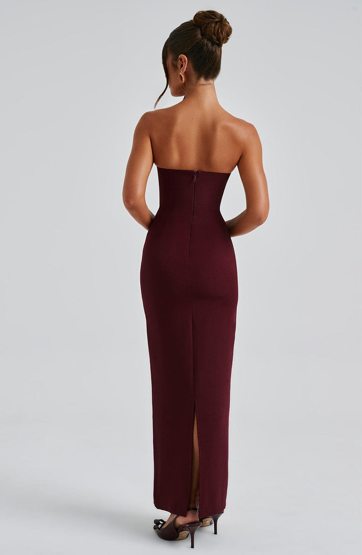 Yulia Maxi Elbise - Modern Kiraz Renkli