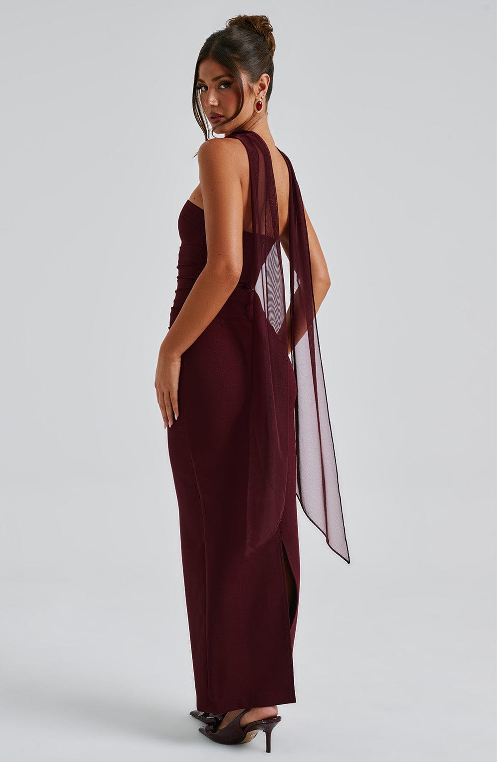Yulia Maxi Elbise - Modern Kiraz Renkli