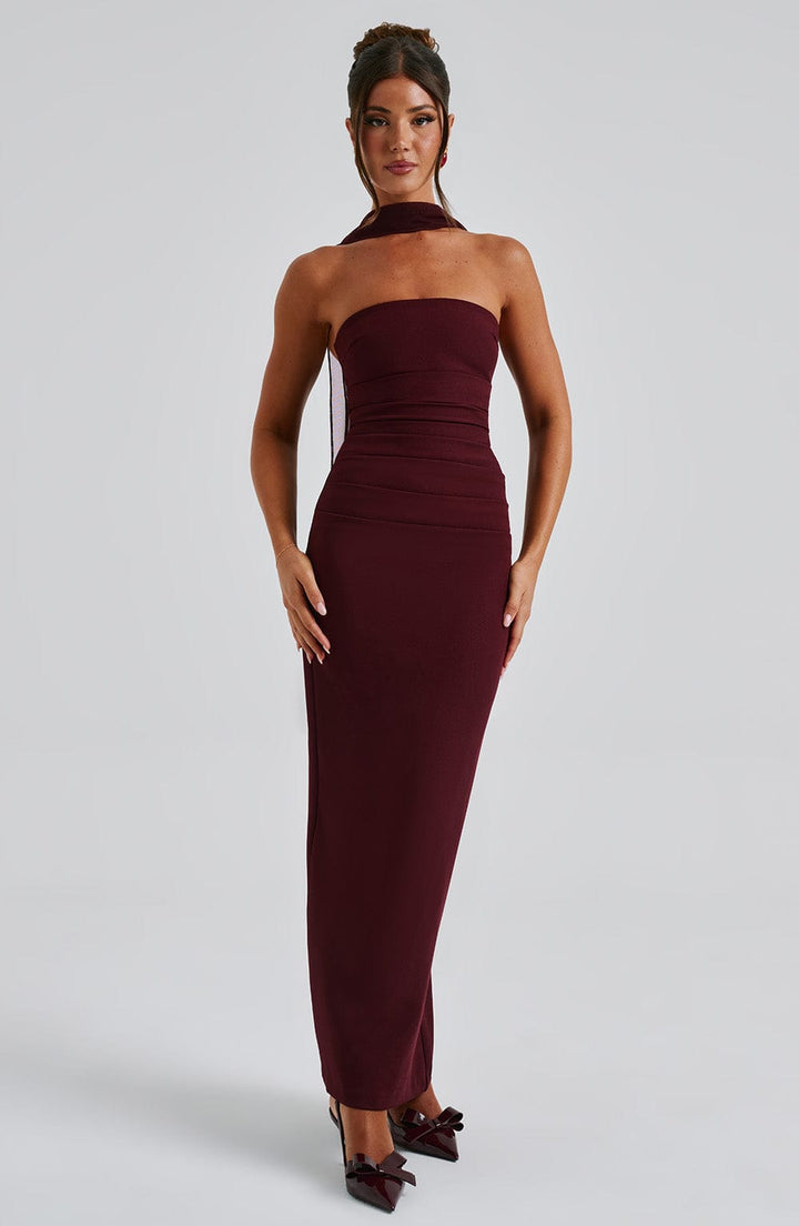 Yulia Maxi Elbise - Modern Kiraz Renkli